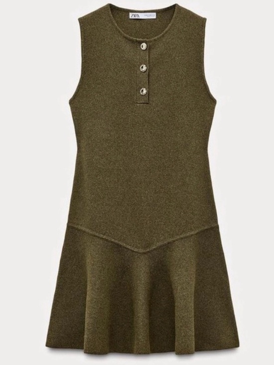Zara Dresses & Skirts - #196- NEW Zara Olive Green Sleeveless‎ Knit Flared Dress